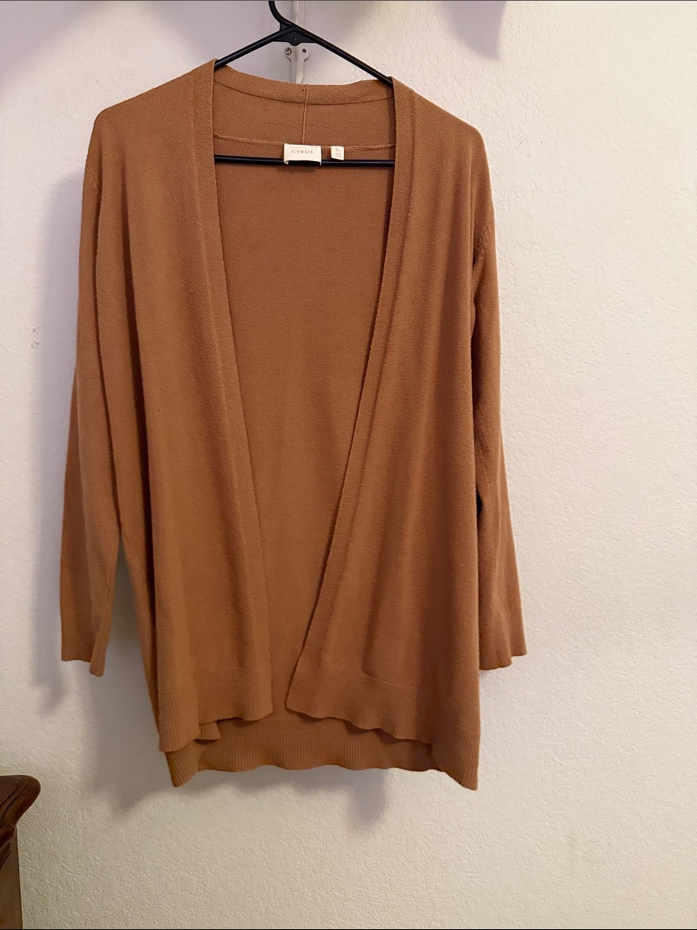 Cyrus Open-Front Cardigan in Camel Brown